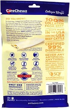 Pet Factory Carechewz Collagen 6-7" Large Wraps Dog Chew Treats - Natural Flavor, 2 Count/1 Pack