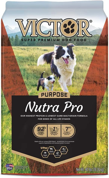 Victor Super Premium Dog Food – Purpose - Nutra Pro – Gluten Free, High Protein Low Carb Dry Dog Food For Active Dogs Of All Ages – Ideal For Sporting Dogs, Pregnant Or Nursing Dogs & Puppies, 40Lbs