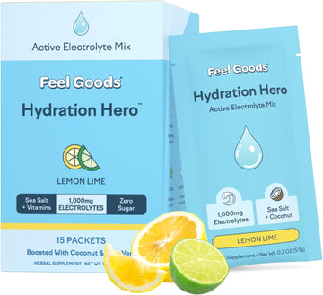 Feel Goods Hydration Hero, 1,000Mg Electrolytes Powder, Sugar Free, Magnesium, Organic Aloe Vera, L Theanine, Vitamin C, B12, Keto, Vegan, Plant Based, Passion Fruit Punch, 30 Servings