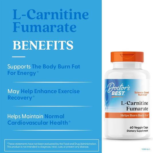 Doctors Best L-Carnitine Fumarate, Helps Burn Body Fat, Non-Gmo, Gluten Free, Soy Free, Vegan 60 Veggie Caps