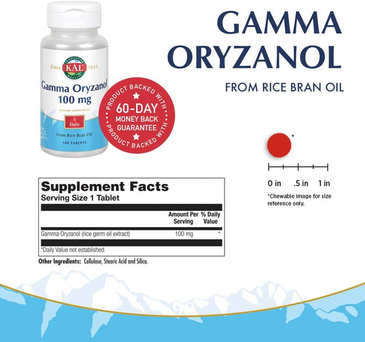 Kal Gamma Oryzanol 100 Mg | Powerful Antioxidant For Healthy Aging, Exercise & Lipid Balance Support | Activtab Rapid Disintegration | 100 Tablets