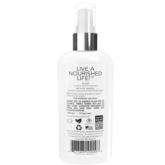 Nourish Organic Face Toner Spray – Alcohol-Free Formula With Witch Hazel, Aloe Vera & Moroccan Rose Flower Extract, 3 Oz + Washable Cotton Round