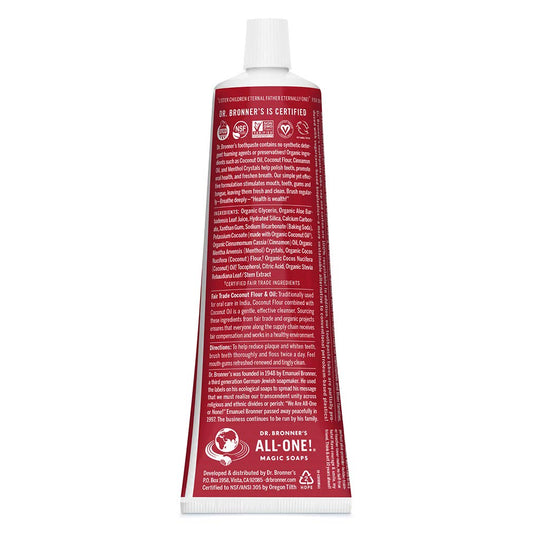 Dr. Bronner’s - All-One Toothpaste (Cinnamon, 5 Ounce) - 70% Organic Ingredients, Natural and Effective, Fluoride-Free, SLS-Free, Helps Freshen Breath, Reduce Plaque, Whiten Teeth, Vegan