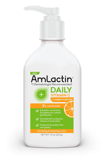 AmLactin Daily Vitamin C Lotion - 7.9 oz Body Lotion with 7% Lactic Acid - Skin-Brightening Exfoliator and Moisturizer for Dry Skin