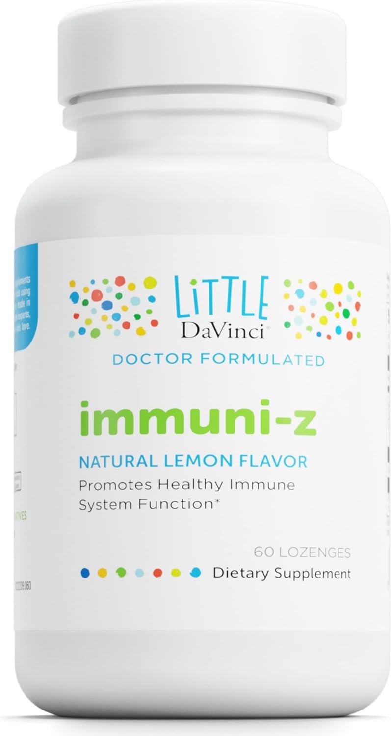 Little DaVinci Immuni-z - Kids Zinc Lozenge to Support Immune Health, Throat Tissue, Brain Health and Development, Sleep and Focus* - with Zinc Citrate and More - Lemon Flavor - 60 Lozenges