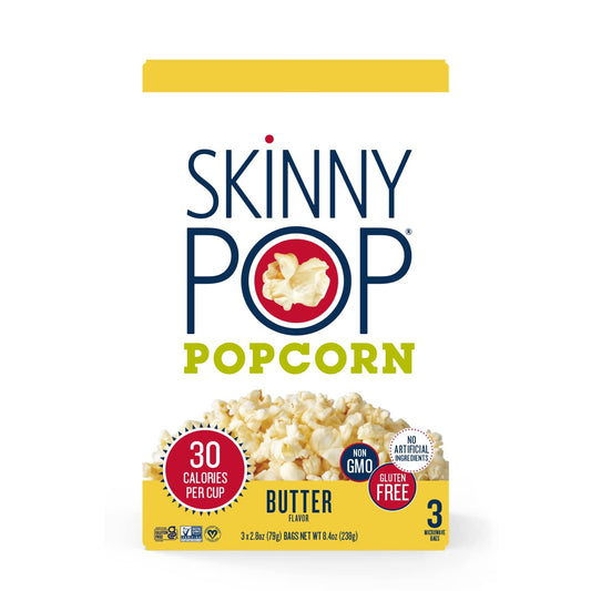 Skinnypop Butter Microwave Popcorn Bags, Healthy Snacks Microwavable Bags, 2.8 Oz, 12 Boxes (3 Bags Per Box), 36 Bags Total, Skinny Pop, Healthy Popcorn, Gluten Free, 2.8 Ounce (Pack Of 36)