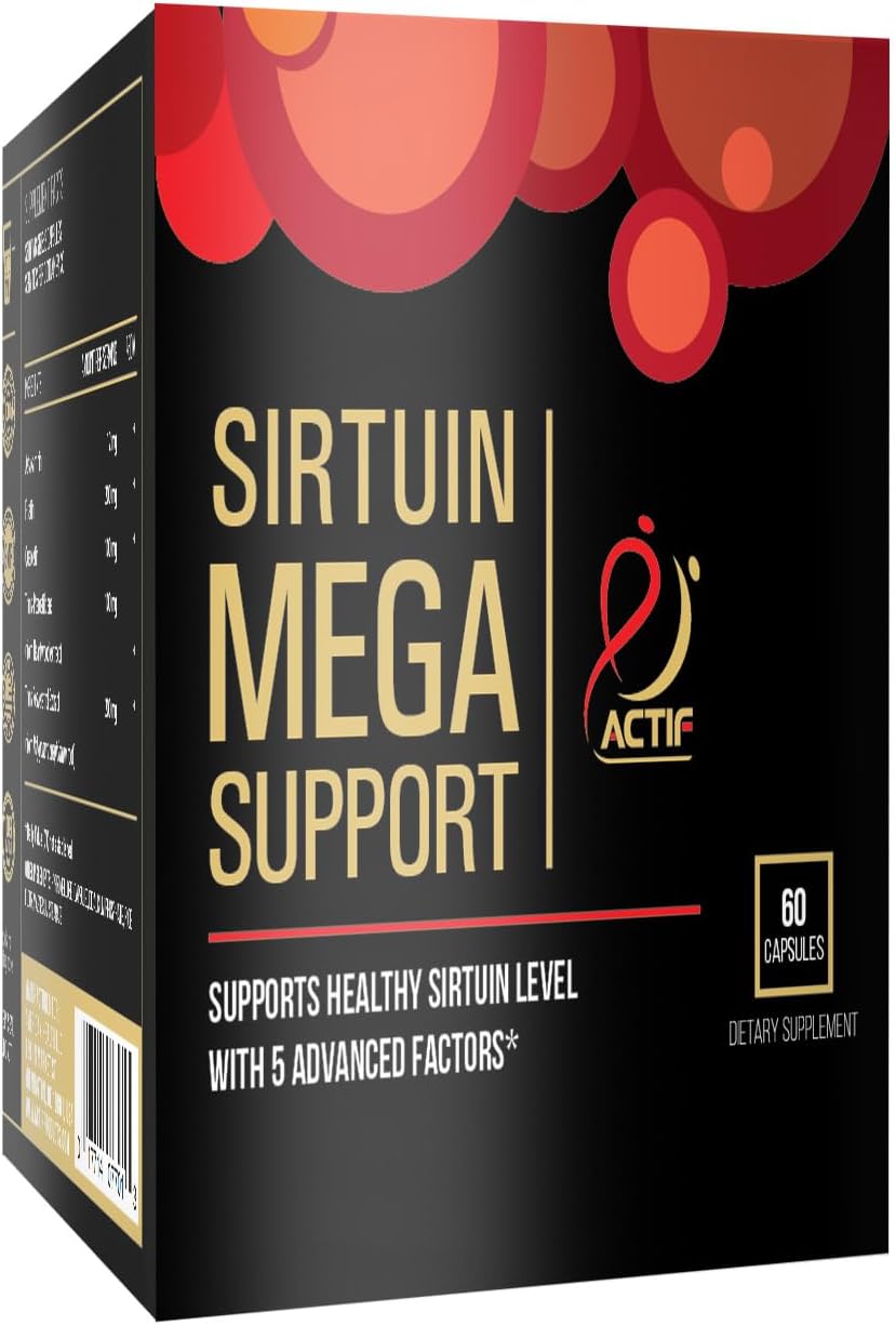 Actif Sirtuin Mega Support With 5 Advanced Factors – Anti-Aging, 100% Natural, Non-Gmo, 60 Count