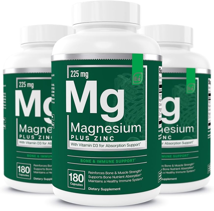 Essential Elements Magnesium & Zinc With Vitamin D3 For Sleep Immune & Bone Support - Magnesium Glycinate, Malate, Citrate 200Mg - Triple Magnesium Supplement For Women And Men - 9 Month Supply