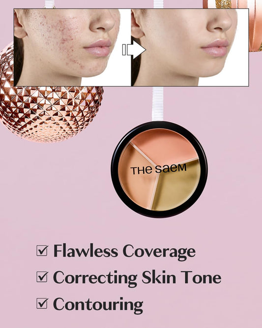 Thesaem Cover Perfection Triple Pot Concealer 05 Dark Up Beige - For Fair To Light Skin Tone - Dark Circle Corrector, Brightener, Shimmer Highlighter - Radiant Glow Skin For Flawless Finish