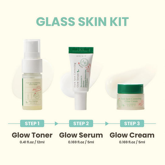Axis-Y The Mini Glow Trio Dark Spot Correcting Travel Size Gift Set - Toner 0.41 Fl. Oz., Serum 0.169 Fl. Oz., Cream 0.169 Fl. Oz. - Vegan Korean Skin Care