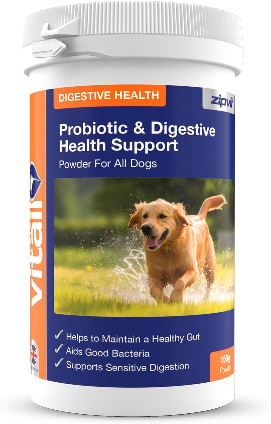 Zipvit Probiotics For Dogs, Daily Dog Probiotic Powder For Gut Health And Digestion, 525 Million Cfu Per Serving, With Prebiotics And Postbiotics, 150G