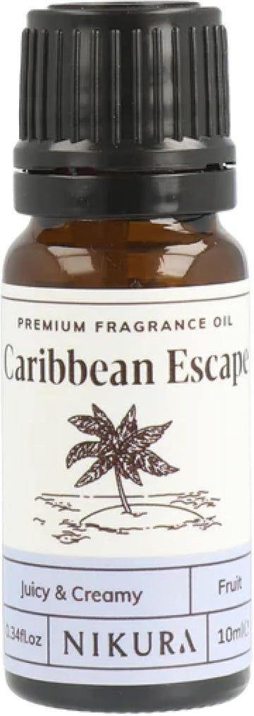 Nikura | Caribbean Escape Fragrance Oil - 10ml | Perfect for Soap Making, Candle Making, Wax Melts, Diffuser | Great for use in Bath Bombs, Perfume Oil, Perfume Scents | Vegan & UK Made