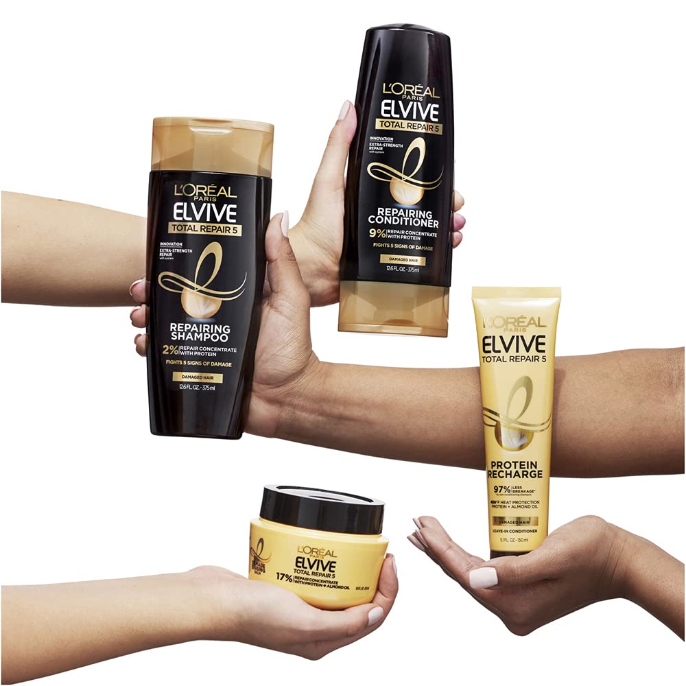 L'Oreal Paris Hair Care Elvive Total Repair 5 Damage Erasing Balm, Conditioning Hair Mask for Damaged Hair, with Almond and Protein, 8.5 fl; oz, (Pack of 2) : Beauty & Personal Care