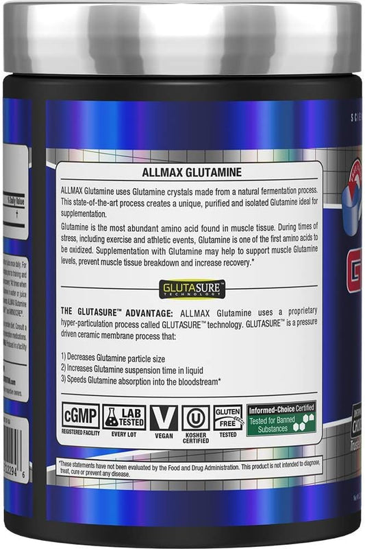 Allmax Nutrition L - Glutamine Powder, Muscle Recovery Formula, Gluten Free, Vegan, 1000 Grams