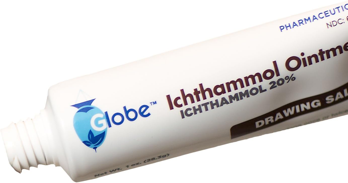 Globe Ichthammol Ointment 20% (Drawing Salve) 1 OZ - Soothing Skin Relief, Treatment of Eczema, Acne, Boils, Splinters, Bee Stings - Maximum Strength (2-Pack) : Health & Household