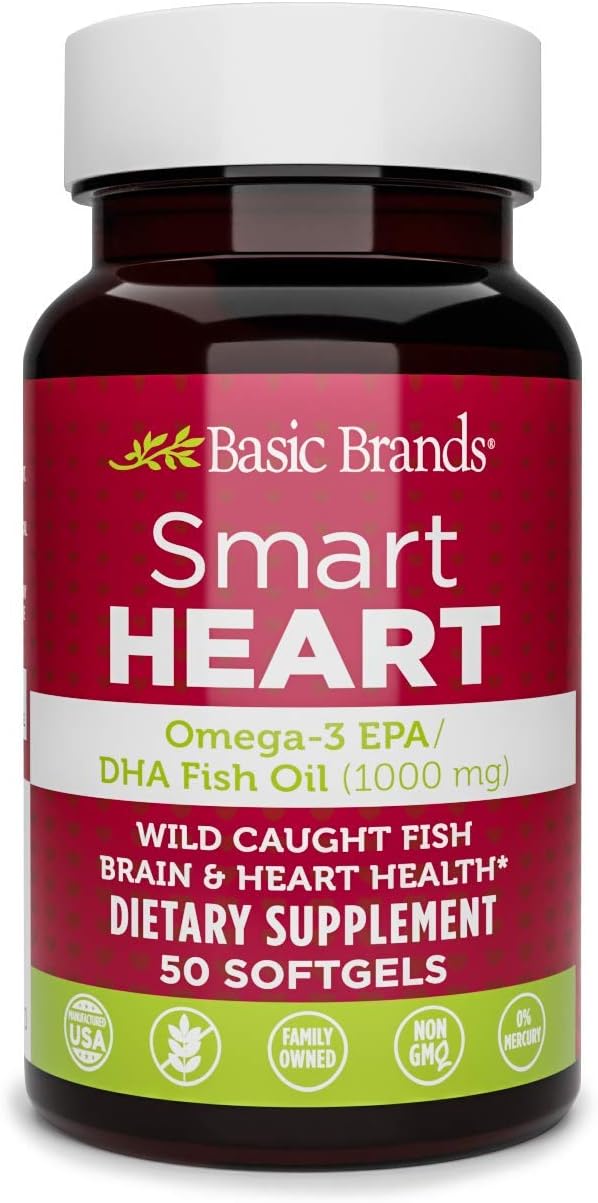 Basic Brands Smart Heart Omega-3 Fish Oil, 1000 mg, 50 Count