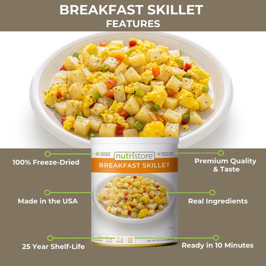 Nutristore Freeze-Dried Breakfast Skillet | Emergency Survival Bulk Food Storage Meal | Perfect for Everyday Quick Meals and Long-Term Storage | 25 Year Shelf Life | USDA Inspected (1-Pack)