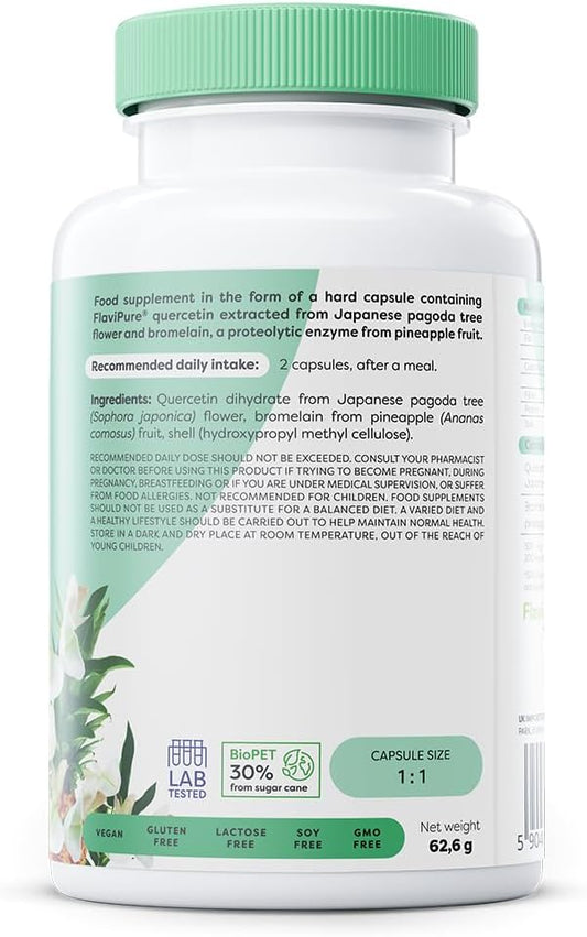 Osavi Quercetin With Bromelain – 120 Vegan Capsules | Flavipure® Quercetin Extracted From Japanese Pagoda Tree & Bromelain From Pineapple | Supports Antioxidant Defense & Immune Health