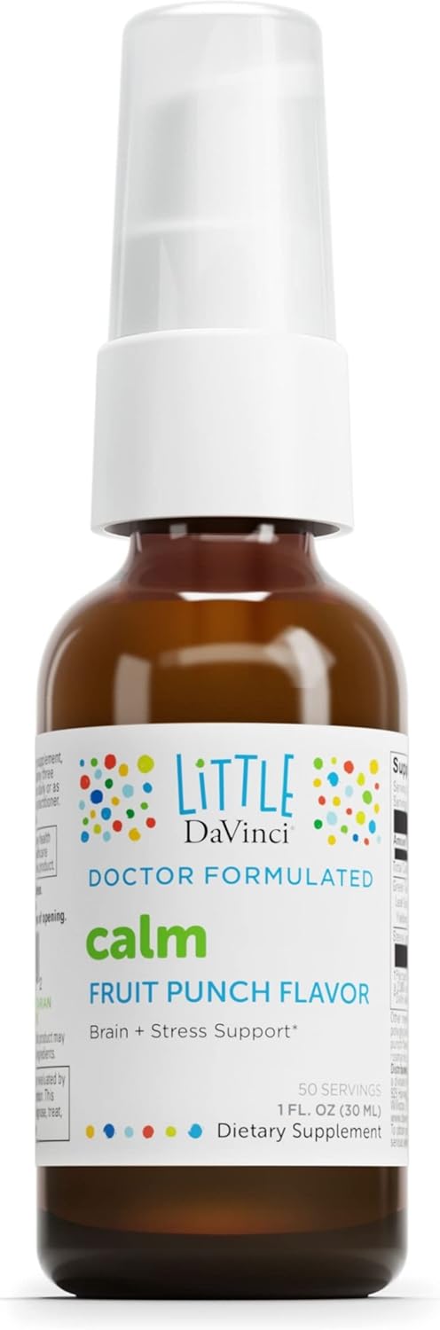 Little DaVinci Calm - Calming Supplement for Kids* - Supports Relaxation, Focus and Alertness* - with Green Tea Leaf Extract and Stevia Leaf Extract - Fruit Punch Flavor - 30 ml