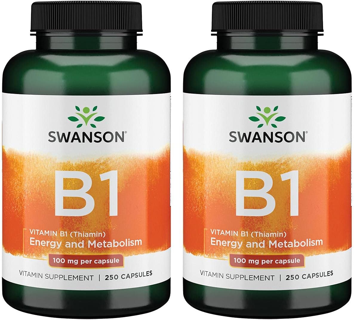 Swanson Vitamin B1 (Thiamin) - Promotes Healthy Metabolism And Provides Energy Support - Natural Vitamin Supplement Supporting Optimum Nerve Cell Function - (250 Capsules, 100Mg Each) 2 Pack