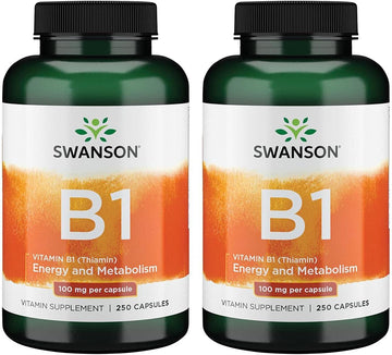Swanson Vitamin B1 (Thiamin) - Promotes Healthy Metabolism And Provides Energy Support - Natural Vitamin Supplement Supporting Optimum Nerve Cell Function - (250 Capsules, 100Mg Each) 2 Pack