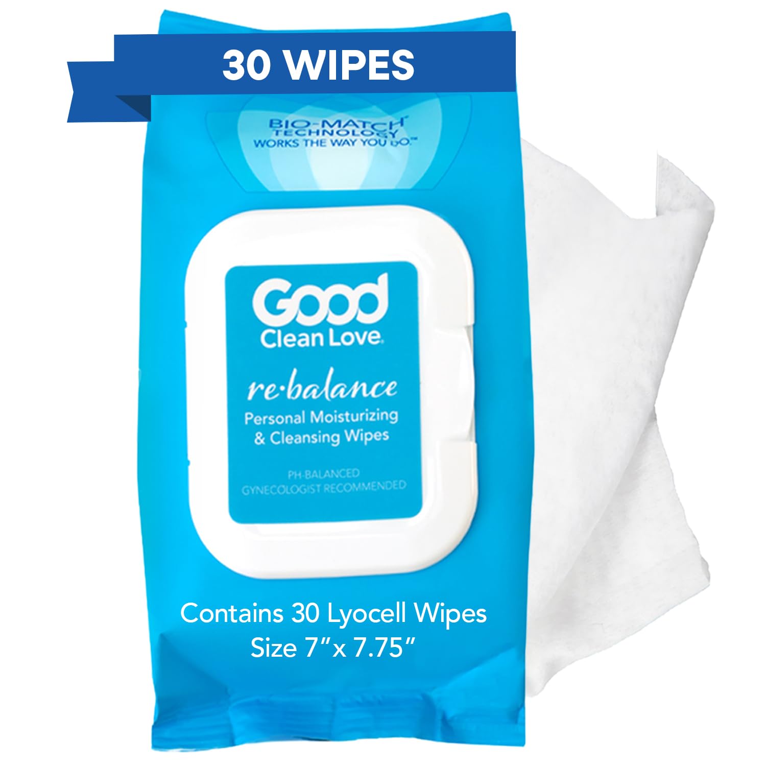 Good Clean Love Rebalance Feminine Wipes, Supports Vaginal Health Naturally & Reduces Odor, Moisturizing & Cleansing Hygiene Product Made With Aloe, Ph-Balanced Feminine Wipes, 30 Biodegradable Wipes