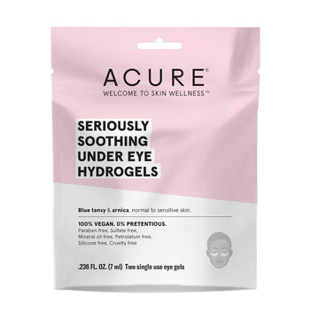 Acure Seriously Soothing Under Eye Hydrogels, 100% Vegan, For Dry To Sensitive Skin, Blue Tansy & Arnica - Soothes & Minimizes Dark Circles, Two Single Use, 0.24 Fl Oz