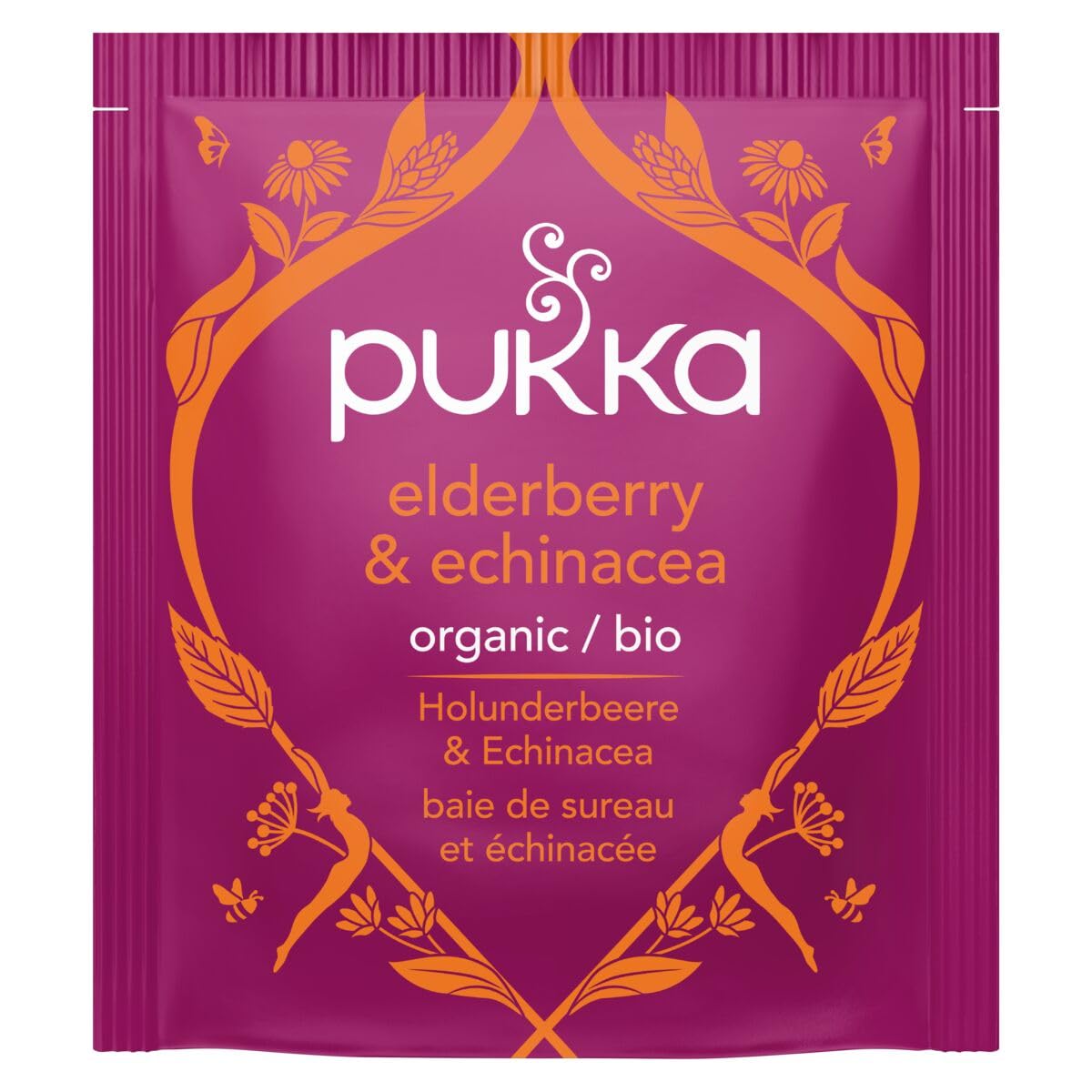 Pukka Organic Elderberry & Echinacea Herbal Tea for Wellness Support, Caffeine Free, 80 Total Tea Bags (20ct - Pack of 4) : Grocery & Gourmet Food