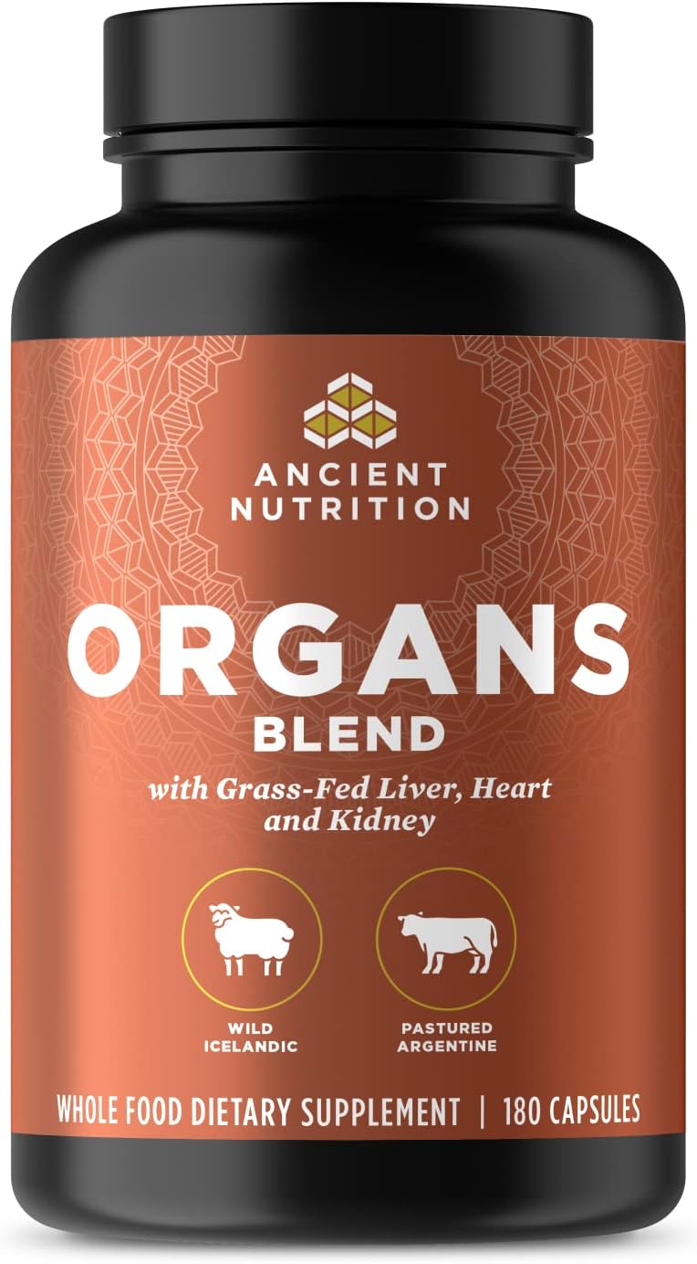 Organ Supplements By Ancient Nutrition, Grass-Fed And Wild Organ Complex Capsules, Liver, Heart, Kidney Supports Organ, Cognitive, And Immune System Health, 180 Ct