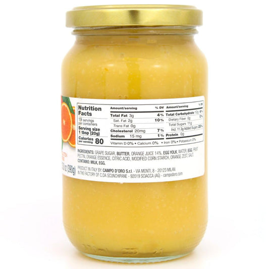 Orange Curd, 13.8 Oz (390 G), Sicilian Orange Custard Cream Made With Fresh Orange Juice, Eggs And Butter. Product Of Italy, 100% Natural, Non Gmo, Campo D'Oro