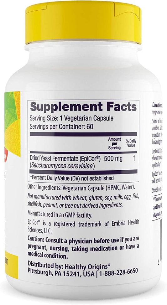 Healthy Origins EpiCor (Immune Protection), 500 mg - Plant-Based Immune Support Capsules - Gluten-Free & Non-GMO Supplement - 60 Veggie Caps