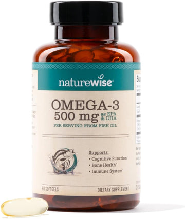 Naturewise Omega 3 Fish Oil - 500 Mg Omega-3 Per Softgel - Epa & Dha - Immune Support, Brain & Heart Health, Optimal Wellness - Gluten-Free, Soy-Free, Non-Gmo - 60 Softgels[2-Month Supply]