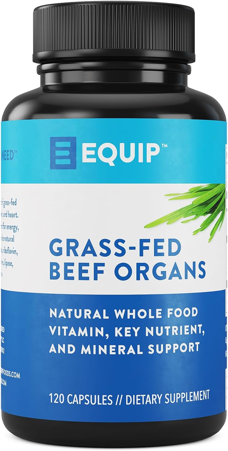 Equip Foods Grass-Fed Beef Organs - Grass Fed Beef Organ Supplement - Support Heart, Kidney & Spleen Health, Detox & Digestion, Vitality & Metabolism - Hormone, Antibiotic And Gmo Free - 120 Capsules