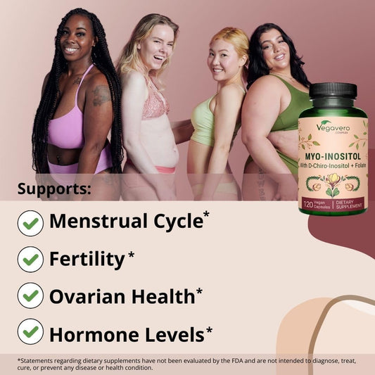 Myo-Inositol & D-Chiro Inositol | Hormone Balance & Ovarian Support | With Folate, Resveratrol, Coq10 | 40:1 Ratio | Lab-Tested | 120 Caps | Vegan