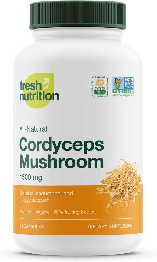 Organic Cordyceps Capsules (Cordyceps Sinensis Mushroom Extract)- 1500mg Per Serving - Energy & Stamina Support - Rich in Alpha Glucan - Vegan, Non GMO, Gluten-Free - 90 Capsules : Health & Household