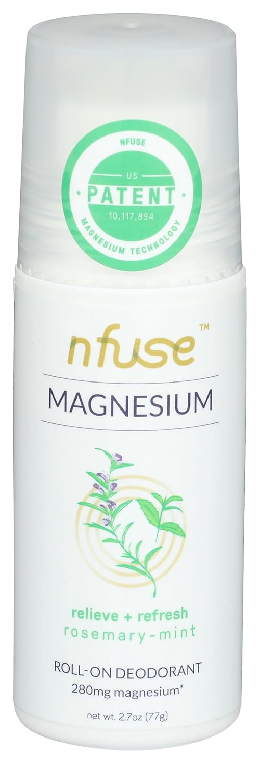 Nfuse Natural Magnesium Roll-On Deodorant - Patented Magnesium Delivery Technology - Aromatherapeutic Essential Oils - Rosemary Mint: Relieve + Refresh