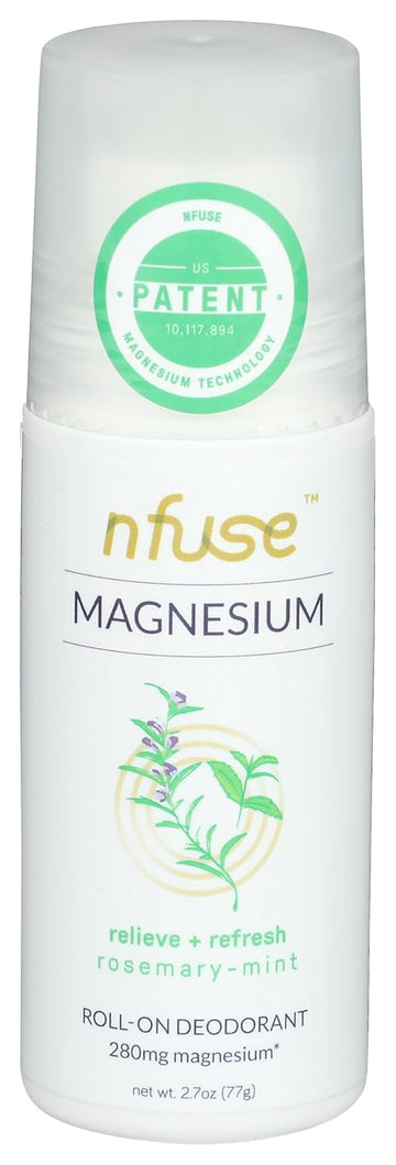 Nfuse Natural Magnesium Roll-On Deodorant - Patented Magnesium Delivery Technology - Aromatherapeutic Essential Oils - Rosemary Mint: Relieve + Refresh