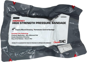 Meditac Emergency High Strength Pressure Bandage Trauma Wound Dressing Hemostatic Control Bandage - 4 Inch