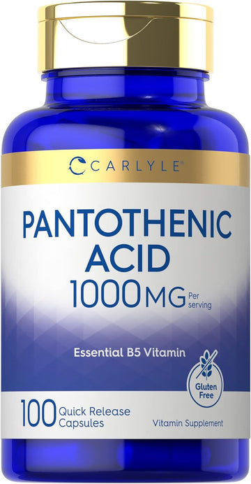 Carlyle Pantothenic Acid | 1000Mg | 100 Capsules | Essential B5 Vitamin | Non-Gmo, Gluten Free Supplement