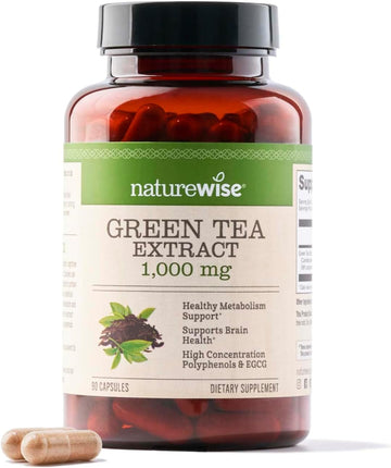 NatureWise Green Tea Extract Capsules 1000 mg - 50% EGCG & 98% Polyphenols - Extra Strength Antioxidants for Heart Health and Energy - Vegan, Gluten Free, Non-GMO - 90 Capsules[45-Day Supply]