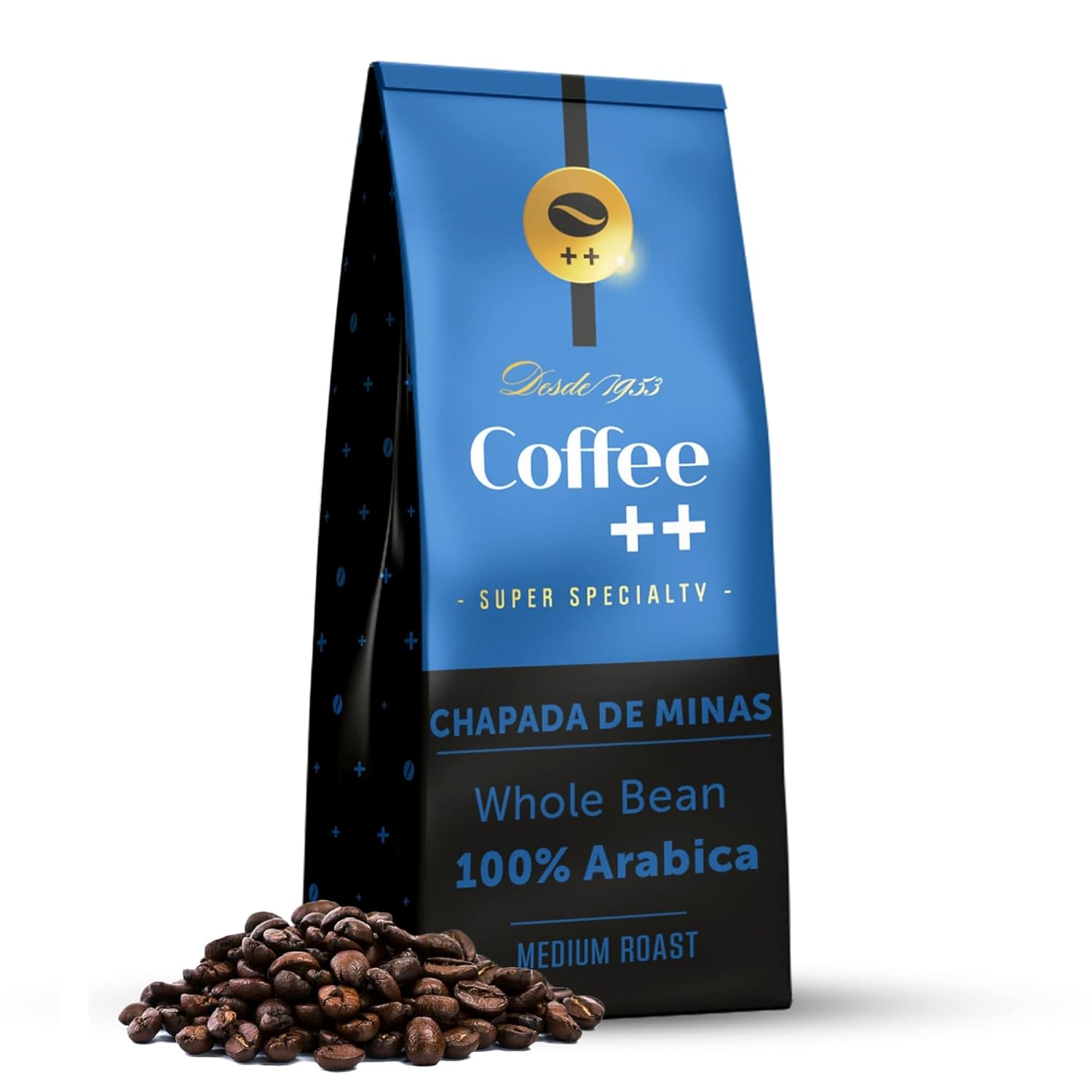 Whole Bean Coffee Plus | Unique Flavor Of A Specialty Coffee | Gourmet Fresh Coffee Experience, Grind It And Get The Perfect Cup | Medium Roast Beans | Blue | Bag Of 8.8 Oz