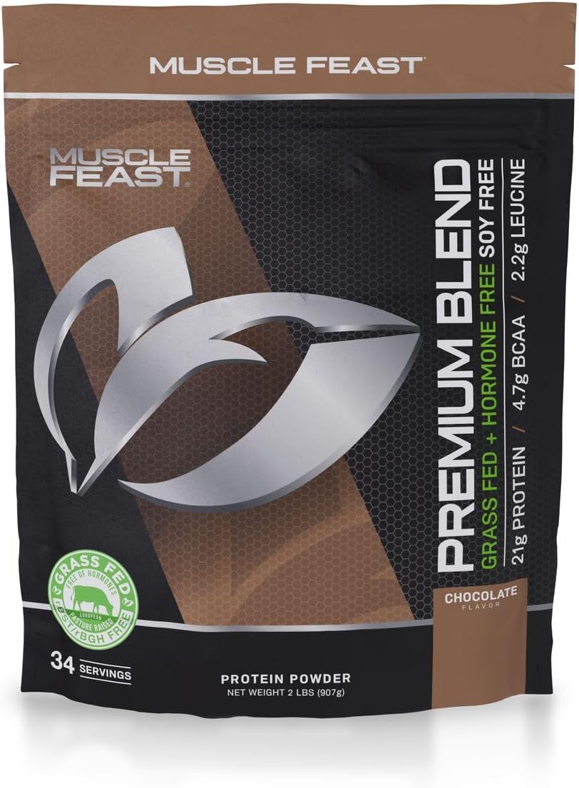 Muscle Feast Premium Blend All Natural Hormone Free Grass-Fed Whey Protein Powder, Chocolate, 2Lb