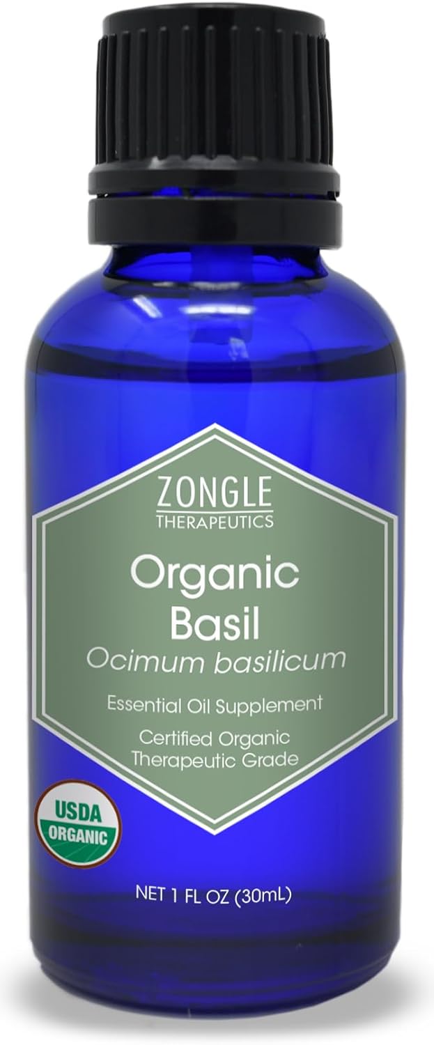 Organic Basil Essential Oil By Zongle – 100% Pure Natural, Therapeutic & Food Grade For Cooking, Aromatherapy, Topical & Oral Use – 1 Oz