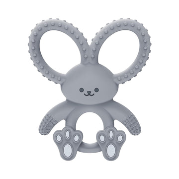 Dr. Brown'S Flexees Gray Bunny, Soft 100% Silicone Baby Teether, Bpa Free, 3M+