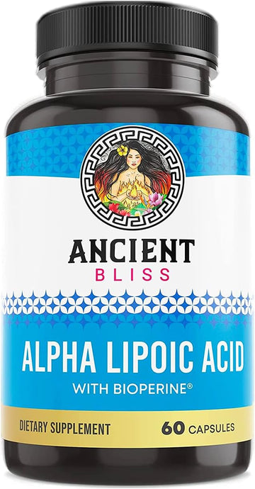 Ancient Bliss Alpha Lipoic Acid Supplement, Antioxidant and Energy Support, ALA Supplement with Bioperine, No Gluten and Soy, 600mg per Serving, 60 Vegan Capsules