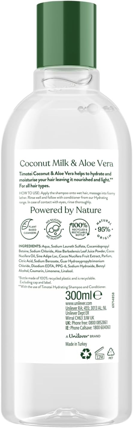 Timotei Shampoo, Conditioner Or Mask Silicon-Free Made From Natural Herbal Ingredients And Plant Based Detanglers Suitable For All Types Of Hair 300Ml, 2 Pack (Hydrating Shampoo)