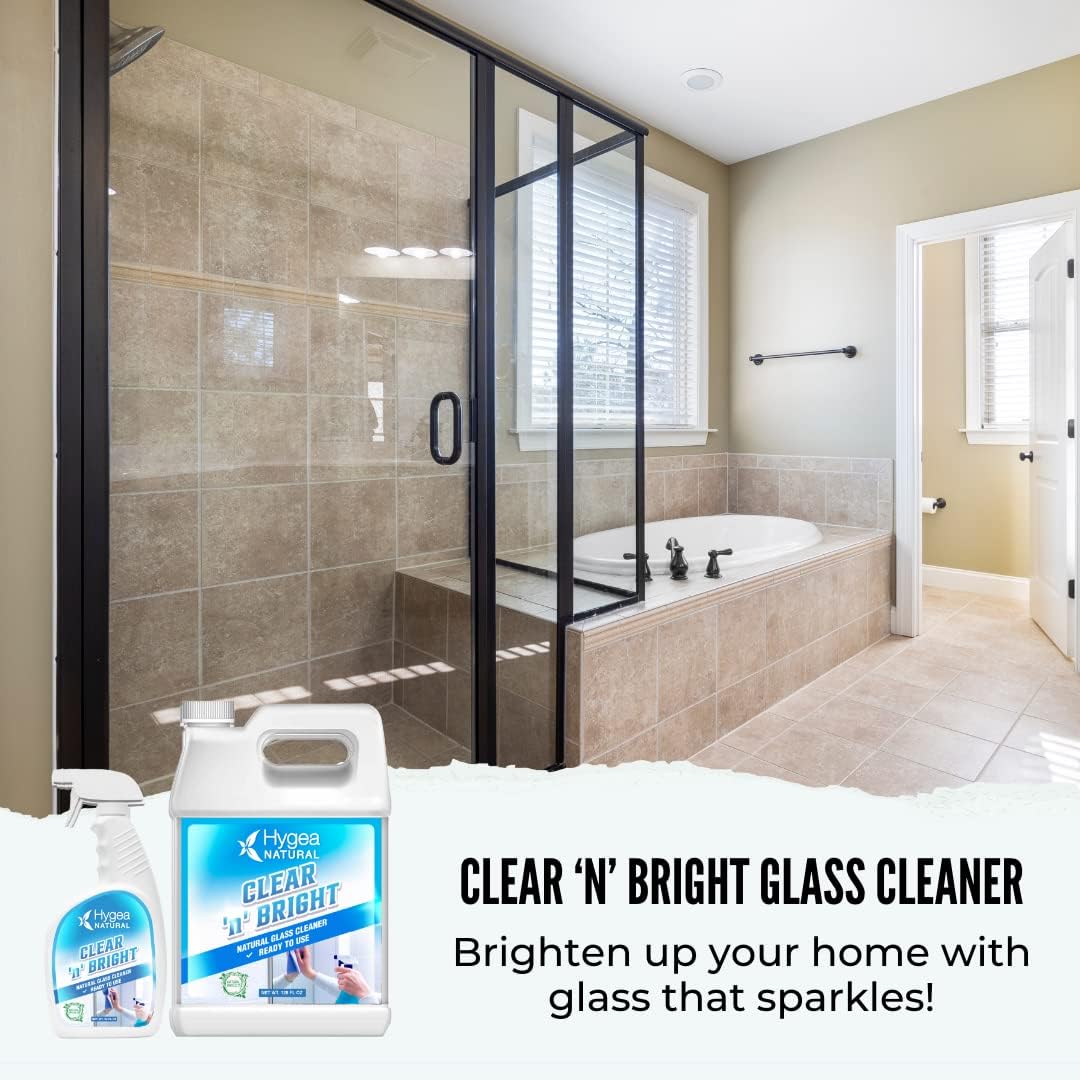 Clear 'N' Bright - Glass Cleaner Spray - Streak-Free & Ammonia-Free Window Cleaning - Eyeglass, Window & Mirrors Cleaning Supplies - Safe & Fast With Natural Ingredients (1 Gallon)