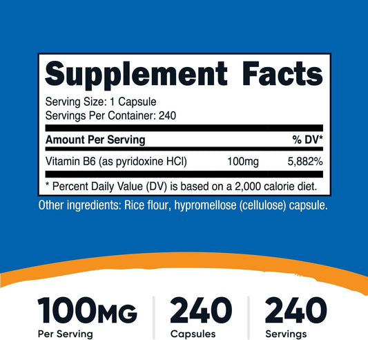 Nutricost Vitamin B6 (Pyridoxine Hcl) 100Mg, 240 Capsules