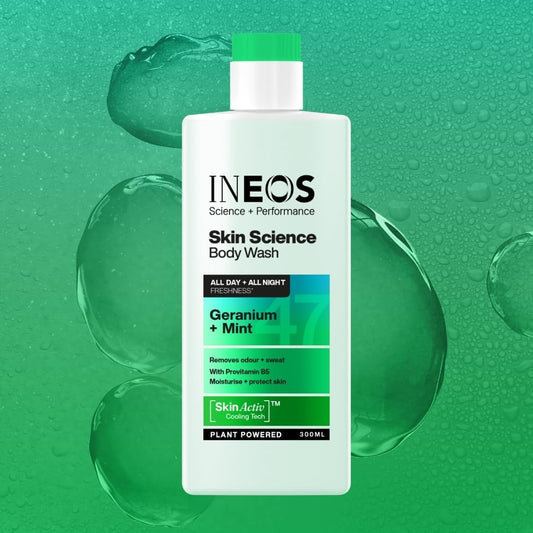 Ineos Skin Science - All Day Freshness With Provitamin B5 Body Wash Geranium + Mint - With Skinactiv Cooling Tech™ - Plant Powered 300Ml