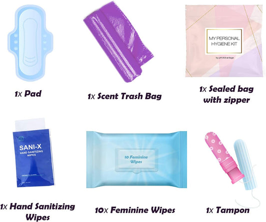 Light Rose Style Menstrual Kit All-in-One 60 Pack | Convenience on The Go | Period Kit Pack for Travelling, Tweens & Teenagers or just When You’re Out | Individually Wrapped Feminine Hygiene Product